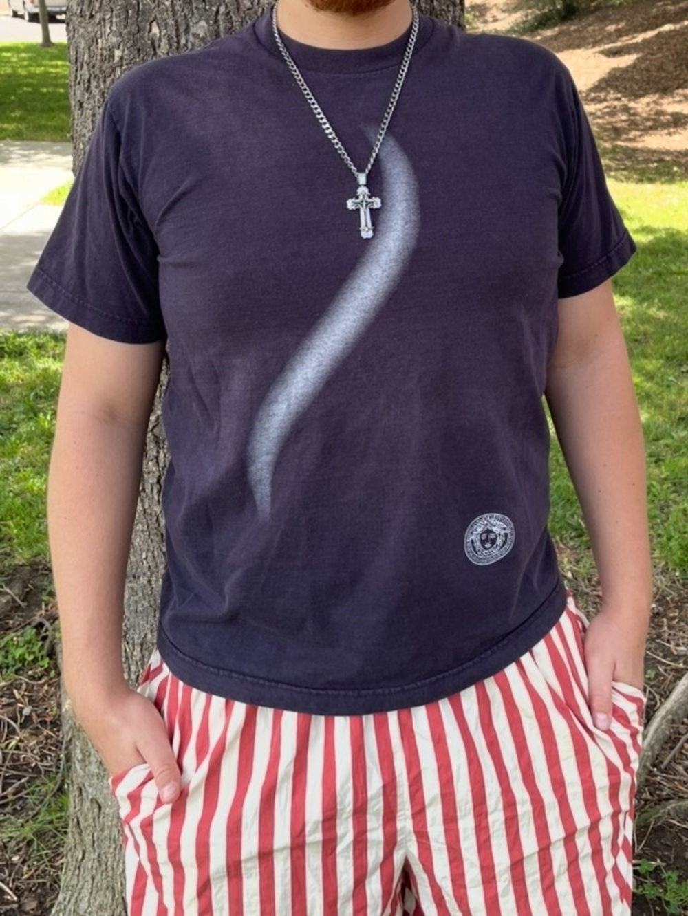 VERSACE MEN T SHIRT VERSUS MEDUSA VINTAGE FARFUM NAVY BLUE LOGO CLOUDS SKY